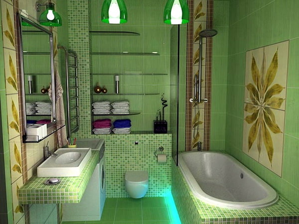 зеленая кафельная плитка в ванной
