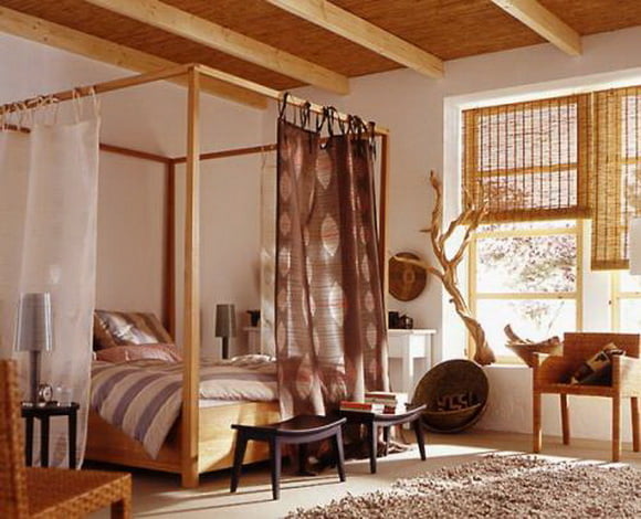 Спальня в африканском стиле, дизайн интерьера, пол, стены. текстиль .