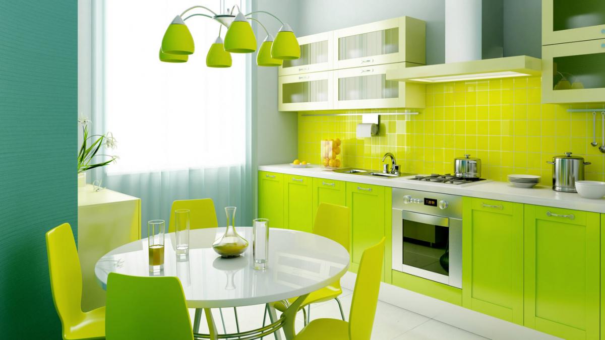 салатовый и зеленый на кухне