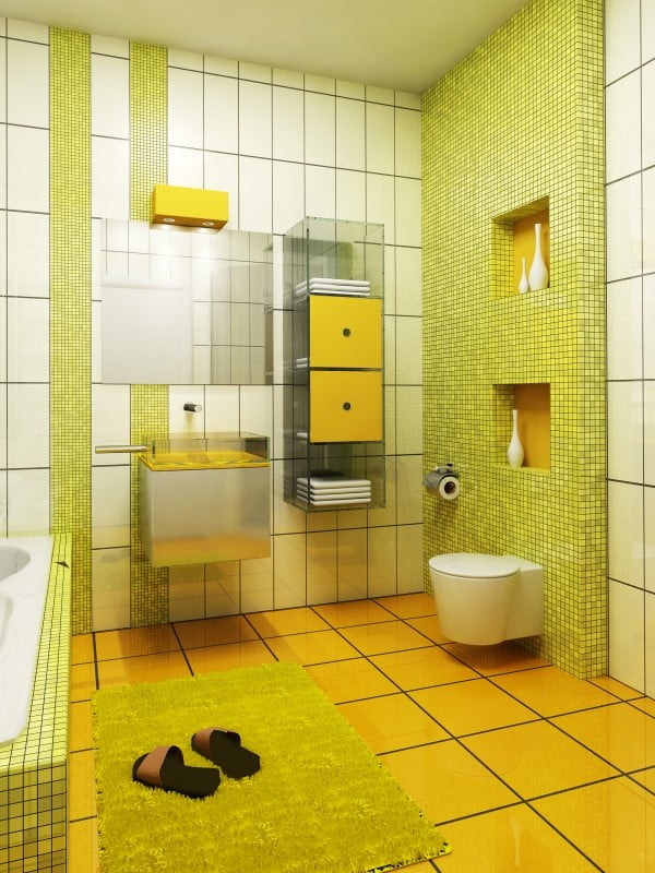 Желтая ванная комната, фото, дизайн интерьера, в желтом цвете, тонах .
