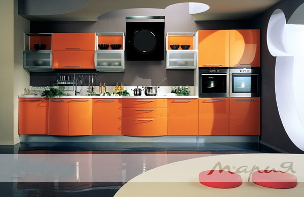 оранжевый и серый на кухне