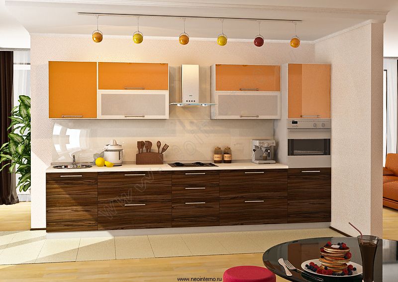 кухня зебрано с оранжевым