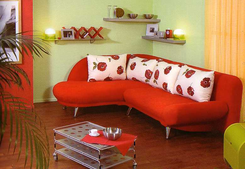 угловой красный кухонный диван