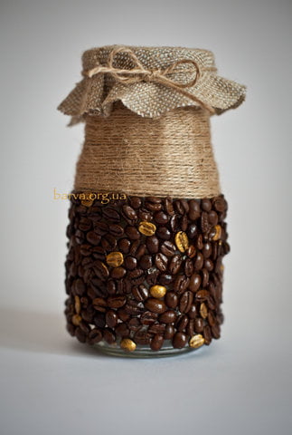 бутылка декорированная кофейными зернами