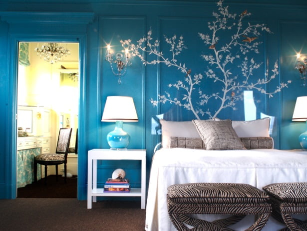 Синий цвет в спальне: 55 примеров