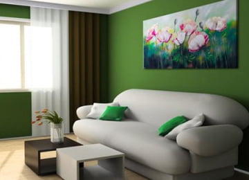 Зеленые стены в гостиной: экологичный интерьер